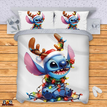 Спално бельо с 3D дигитален дизайн -  Стич Коледа - Stitch Christmas