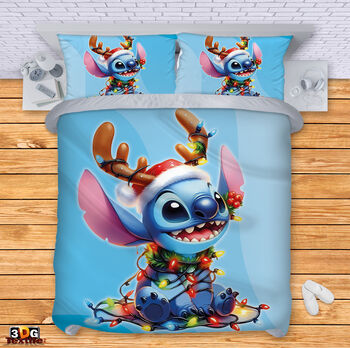 Модерен Спален сет с дигитален принт -  Стич Коледа син - Stitch Christmas blue