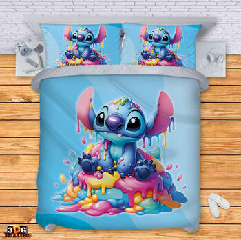 Спален комплект с дигитален принт -  Стич Сладолед син - Stitch Ice cream blue