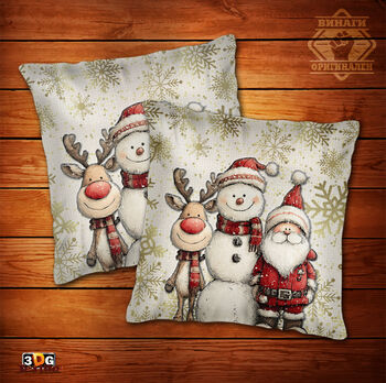 Възглавница Дядо Коледа със снежен човек 2025
