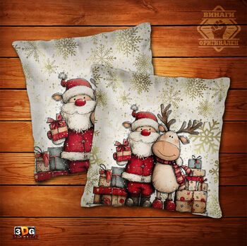 Възглавница Дядо Коледа с елен 3 2025