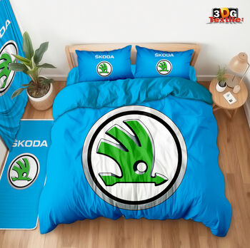 Комплект чаршафи с 3D дигитален принт - Шкода Синьо - Skoda Blue