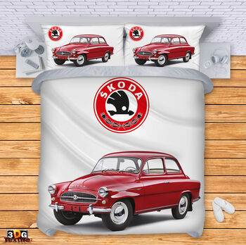 Модерен Сет чаршафи с принт - Шкода Ретро Червено - Skoda Retro Red