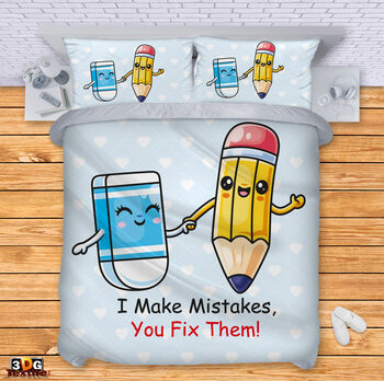 Комплект чаршафи с 3D дигитален принт - Молив и гума