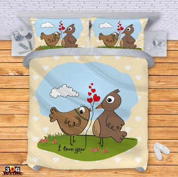 Спално бельо с 3D дигитален дизайн - Влюбени пиленца