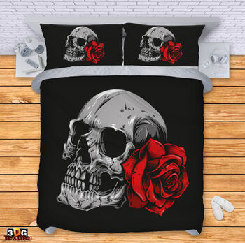 Комплект чаршафи с 3D дигитален принт - Череп - Роза