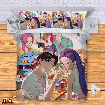 Модерен Сет чаршафи с дигитален принт - Хънтрикс Кей-поп 3 - Demon Hunters K-Pop 3