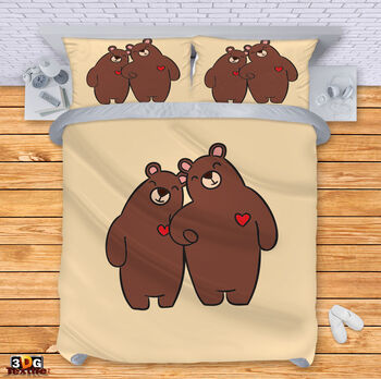 Спално бельо с олекотена завивка Влюбени мечета 150х210см