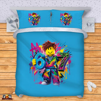 Модерен Сет за легло с дигитален принт - 6 - 7 Синьо - Six - Seven Blue